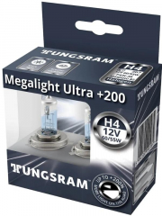 Автолампа H4 (60/55) P43t +200% Megalight Ultra + 200 (Бокс, 2шт) TUNGSRAM