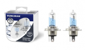 Автолампа H4 12V- 60/55W (P43t) (+200% света) Megalight Ultra +200 (п.уп.2шт) TUNGSRAM