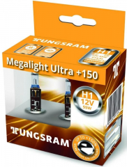 Автолампа H1 (55) P14.5s +150% Megalight Ultra + 150 (Бокс, 2шт) TUNGSRAM