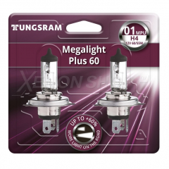 Автолампа H4 12V- 60/55W (P43t) ( +60% света) Megalight Plus (блистер 2шт.) TUNGSRAM