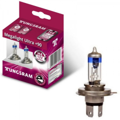 Автолампа H4 12V- 60/55W (P43t) ( +90% света) Megalight Ultra +90 (к.уп.2шт) TUNGSRAM
